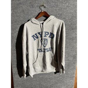 NYPD Hoodie Mens XL Gray Fleece New York City Police Graphic Sweatshirt